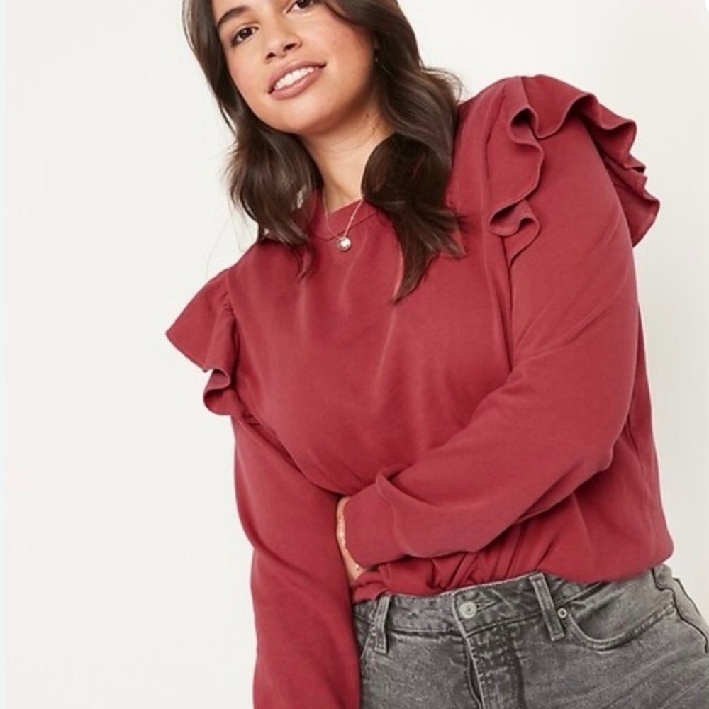 Old Navy Women's Ruffled Sleeve Sweatshirt - Maroon/Burgundy